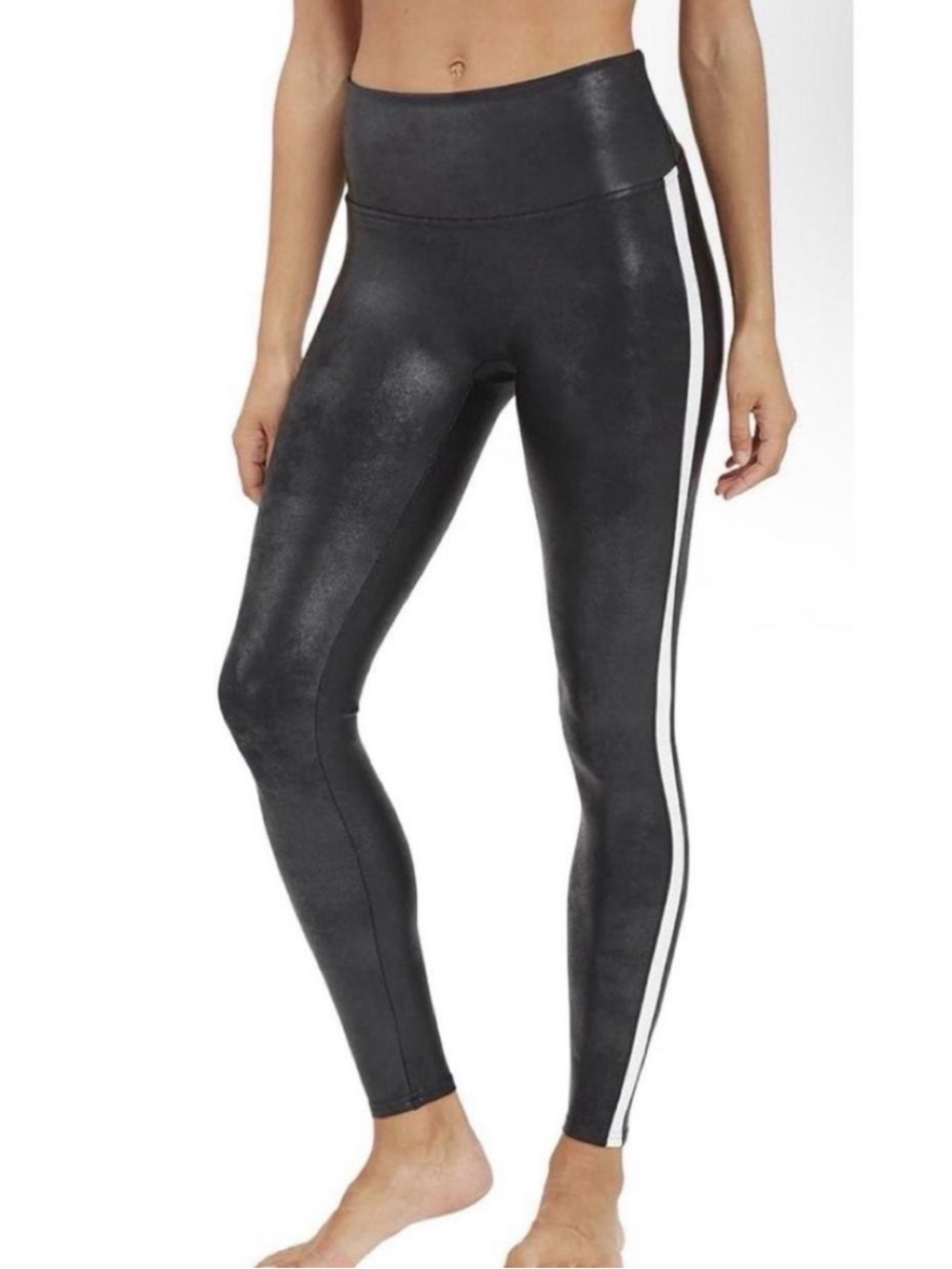 SPANX Sexy Black Leggings with White Side Stripe